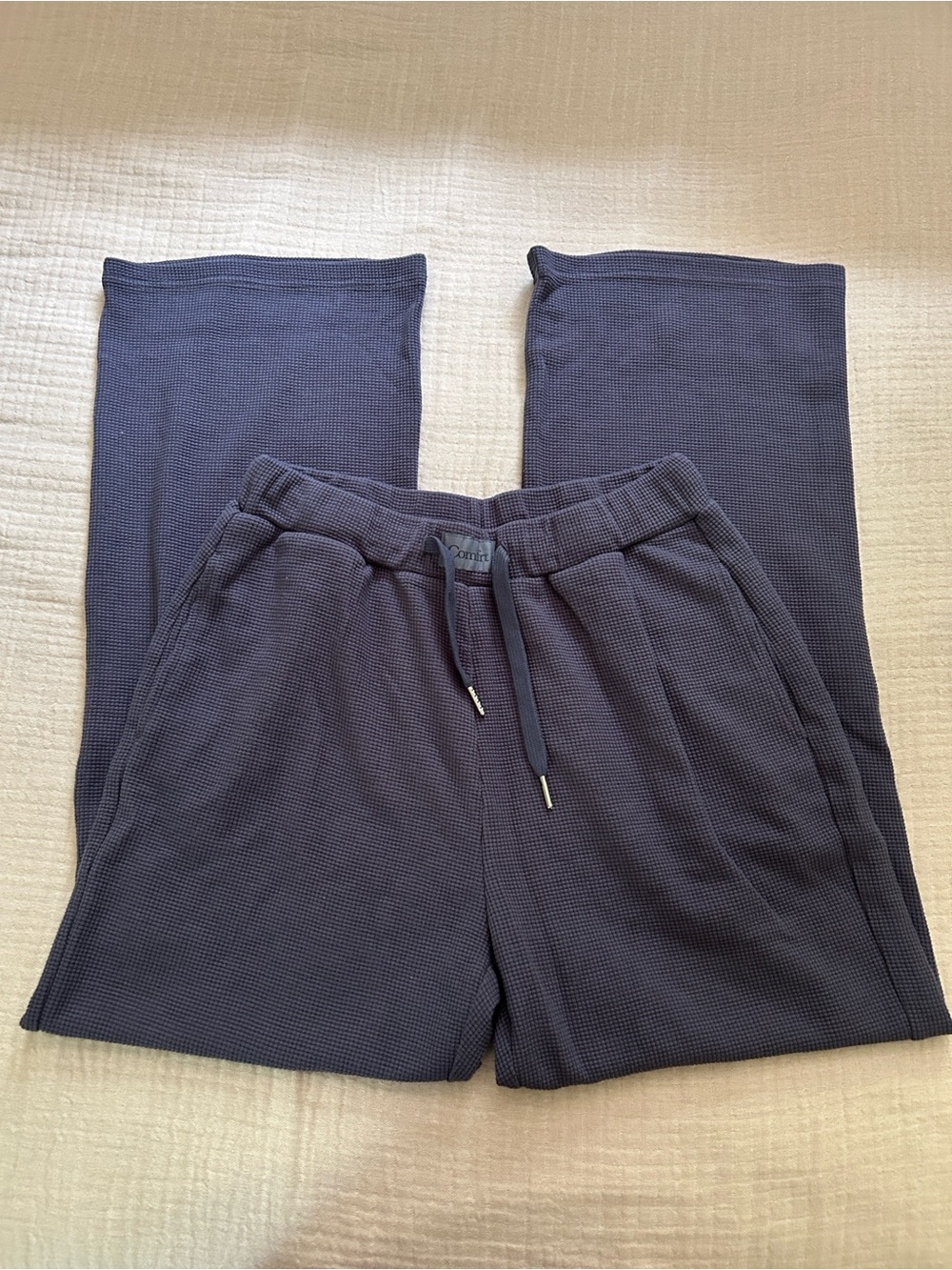 Comfrt Waffle Lounge Pants in Stone Blue Wide Leg Sweats Size M